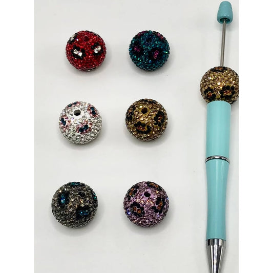 Clay Beads with Rhinestones, Cheetah Jaguar Print, 20mm, Random Mix, ZY