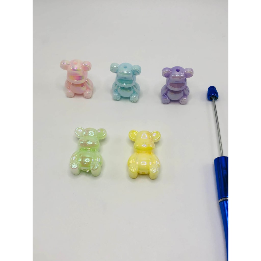かわいいテディベアアクリルビーズ、両面、一部は発光、UV仕上げ、ランダムミックス、AJ