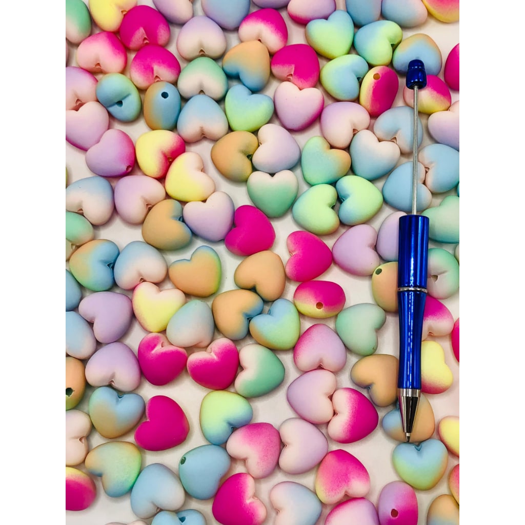 Multicolor Heart Acrylic Beads, Extra Smoosh Painting, Random Mix, AJ