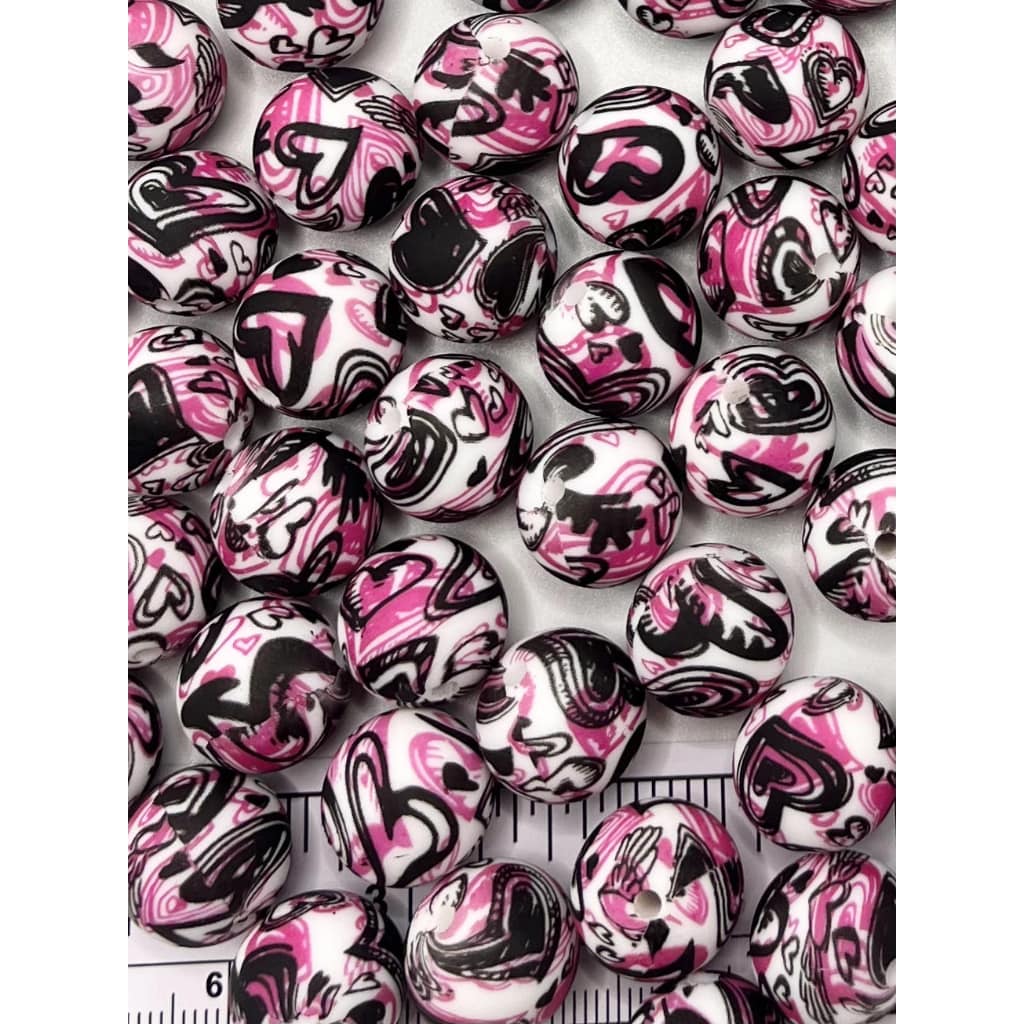 Heart Printed Silicone Beads Number 49