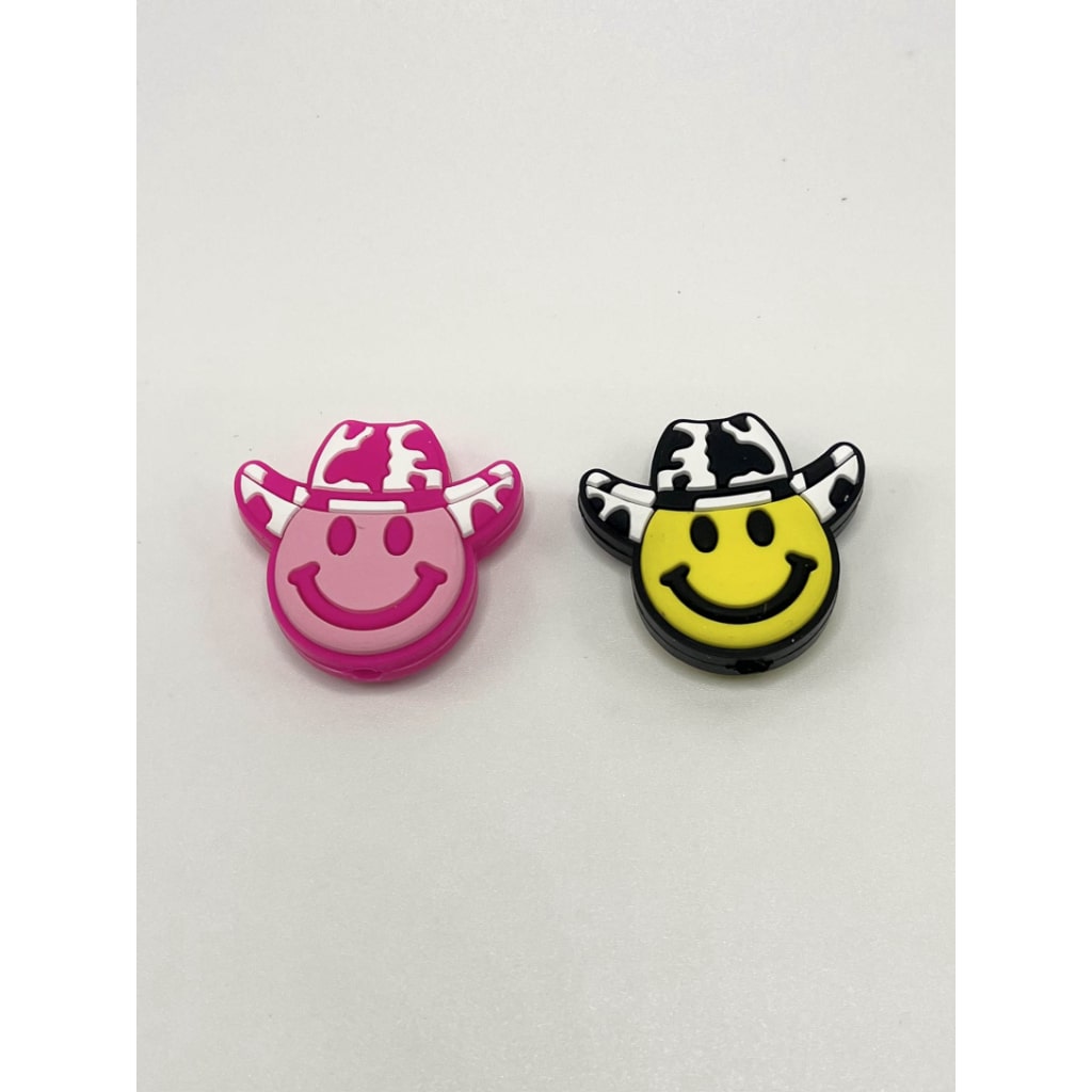 Smiley Face with Cowboy Hat Silicone Focal Beads