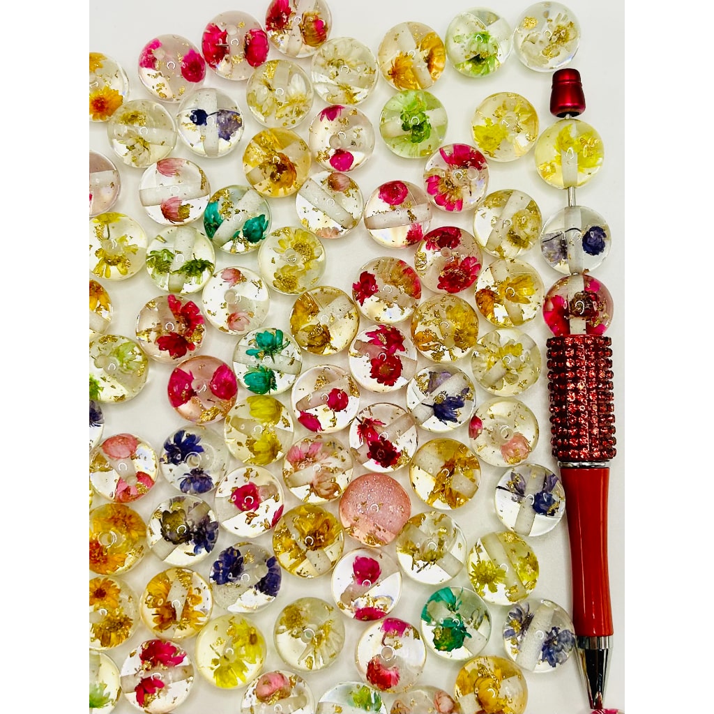 Cute Clear Acrylic Beads with Flowers and Gold Leaf Inside, 16mm, Random Mix, WM