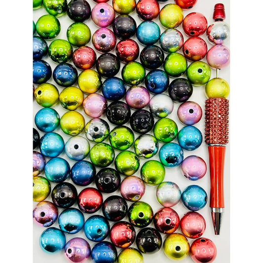 Glossy Metallic Round Acrylic Beads, 16mm, CM
