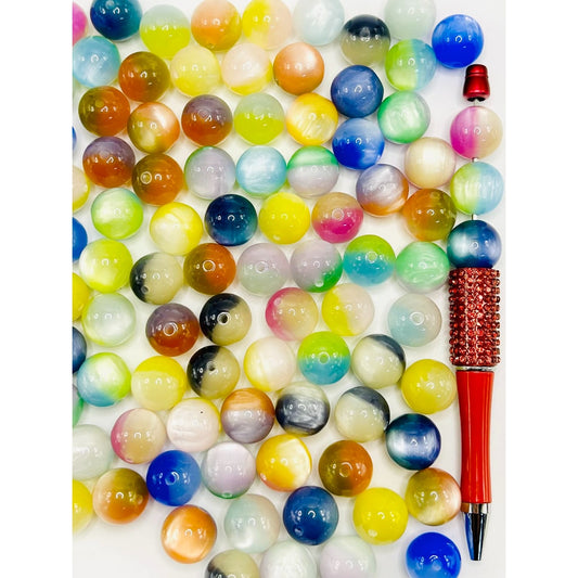 Glossy Multi Color Ombre Round Acrylic Beads, 16mm, Random Mix, WM