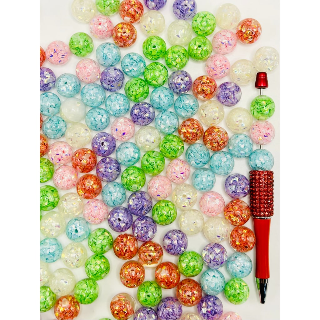 Clear See-thru Acrylic Beads with Flake Heart Confetti Inside, 16mm, Random Mix, WM