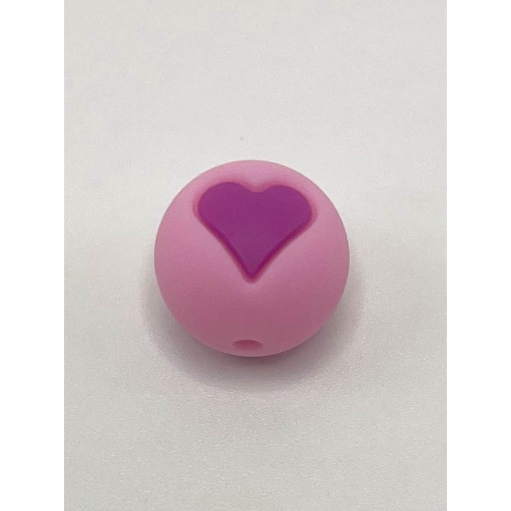 Heart Printed Silicone Beads