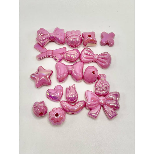 Pink Acrylic Beads with Heart Star Ribbon Flower Bell Random Mix
