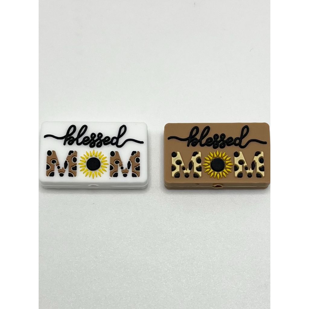 Blessed Mom Sunflower Rectangle Silicone Focal Beads