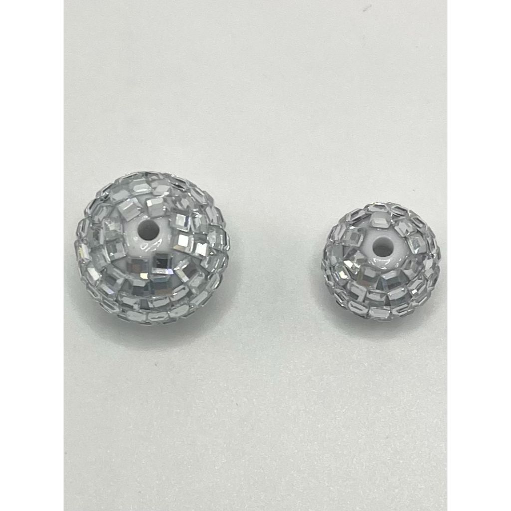 Silver Color Sparkling Acrylic Beads with Crystal Rhinestones, Disco Ball Beads, SZQ