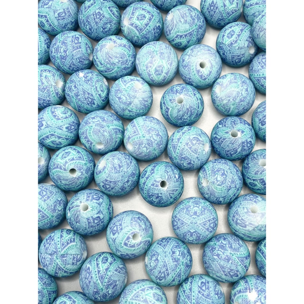 Teal Carpet Pattern Printed Silicone Beads Number 433