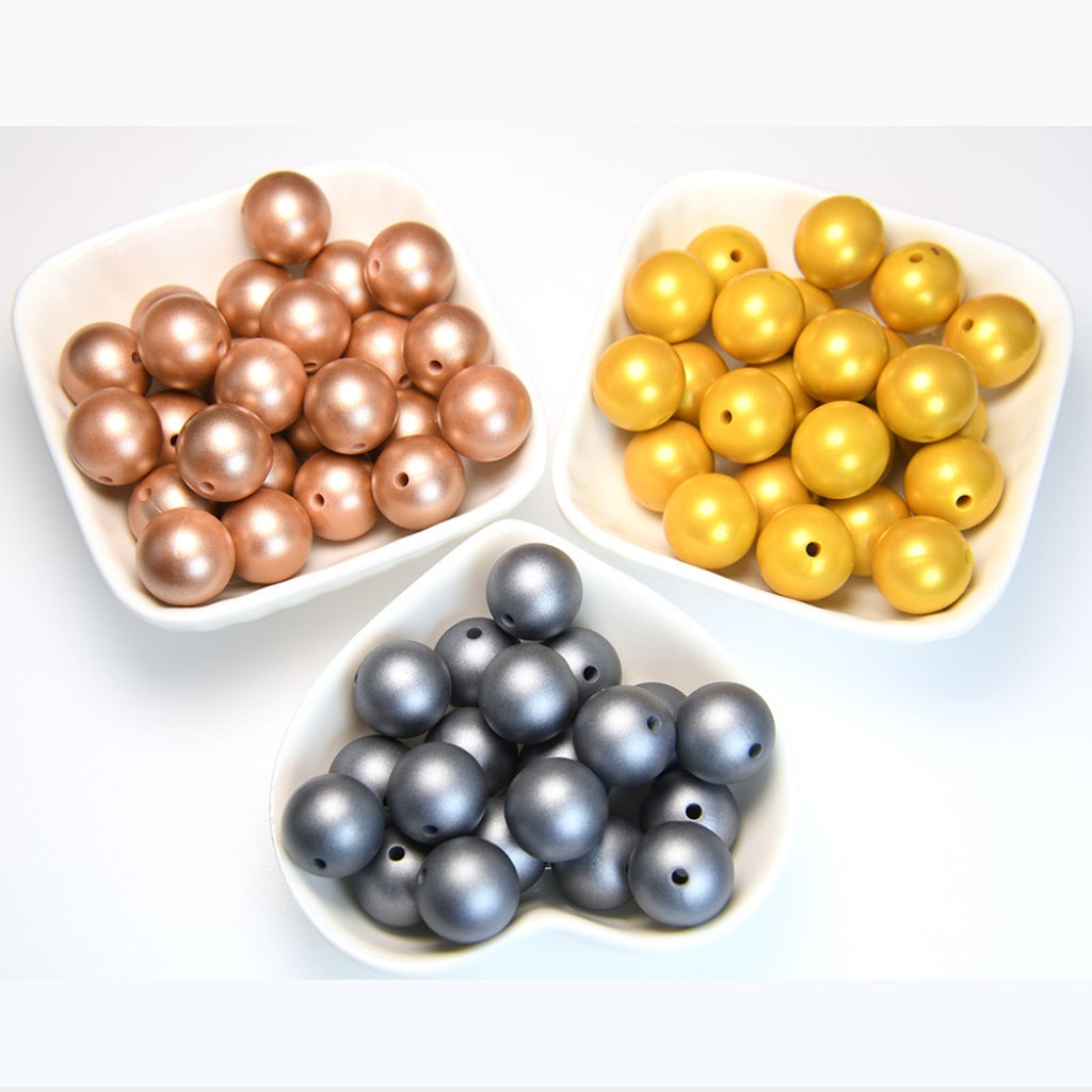 Metallic Finish Solid Color Opal Silicone Beads 15mm