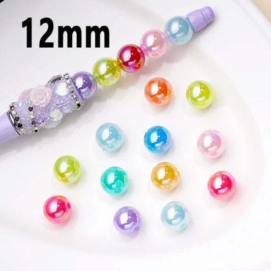 UV Coating Shiny Glossy Colorful Round Acrylic Beads, 12MM, Random Mix