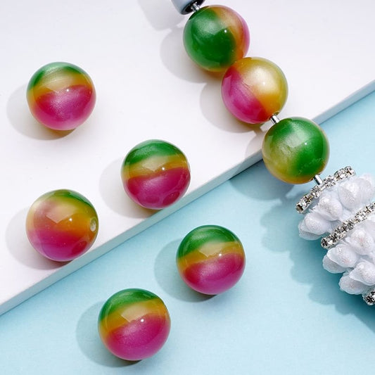Glossy Tricolor Cat Eye Round Acrylic Beads, 16MM
