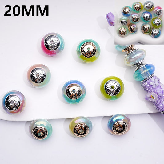 Colorful beads with a close-up inset on a white background

