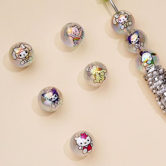 Cute Cat Adorable Character Clear Round Acrylic Beads, Random Mix, 16MM