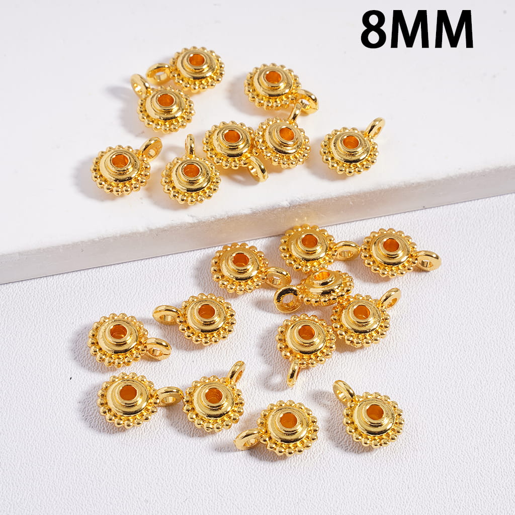 Gold jewelry components with orange stones on a white background, labeled '8MM'.
