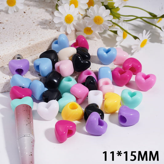 Acrylic Beads Heart, Big Hole Beads, 11*15MM, Random Mix (The Hole Diameter is Around 5MM)