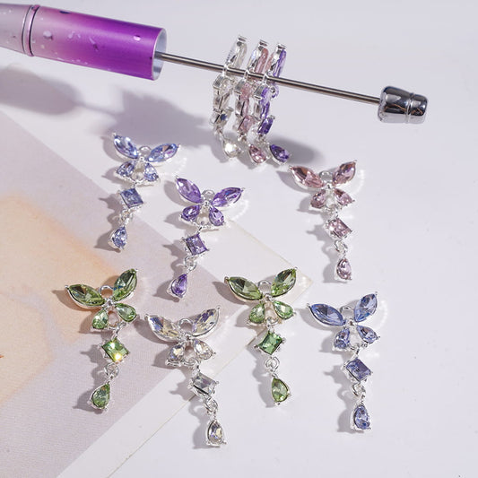 Alloy Butterfly Beads Pendant Charm Tassels with Marquise Square Water Drop Rhinestones, Random Mix