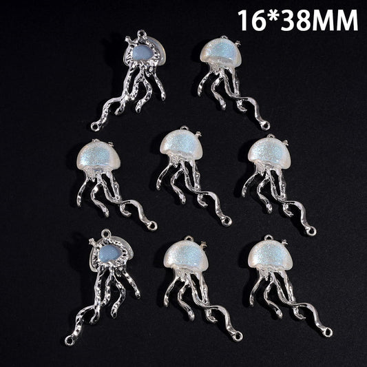 Silver Alloy Charm Pendants Jellyfish with Shiny Glitter on Head, 16*38MM