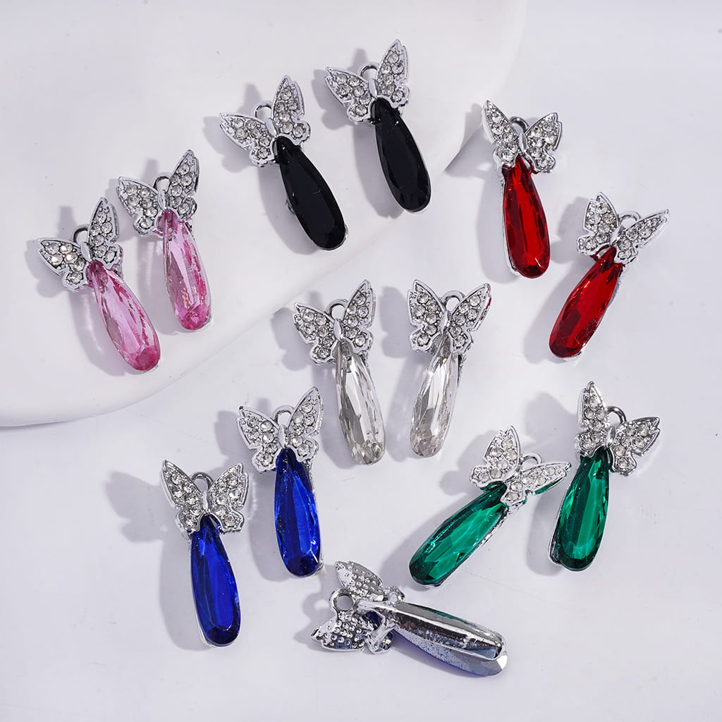 DIY Alloy Charm Pendants Crystal Encrusted Butterfly Teardrop, Jewelry Accessories, Random Mix