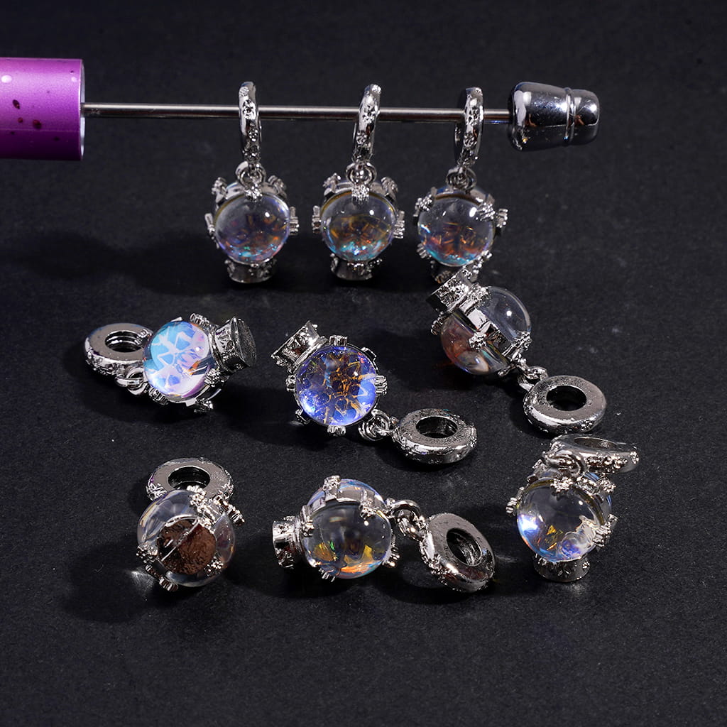 Ally Bail Beads with Round Ring, Charm Pendants Crystal Ball with Snowflake, Jewelry Accessories, Big Hole Beads