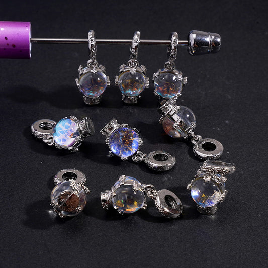 Ally Bail Beads with Round Ring, Charm Pendants Crystal Ball with Snowflake, Jewelry Accessories, Big Hole Beads