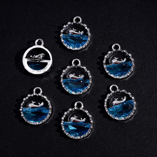 DIY Alloy Charm Pendants Sparkling Blue Ocean Whale for Jewelry Accessories