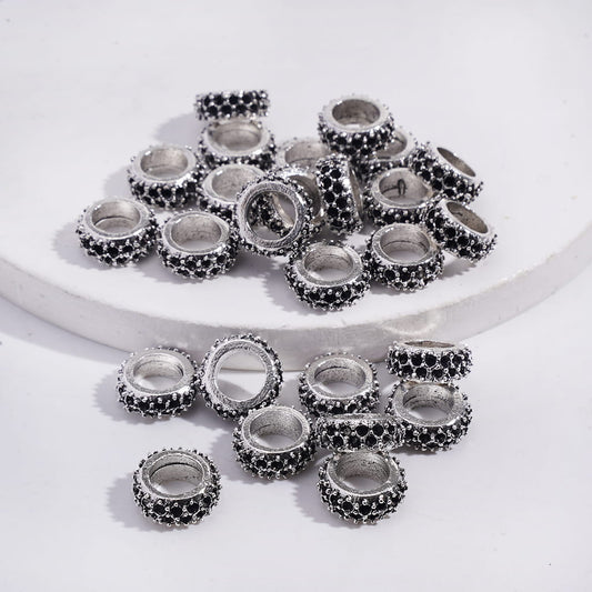 Alloy Beads with Silver Black Filigree Design, Big Hole Beads, 11MM (The Hole Diameter is Around 6.5MM)