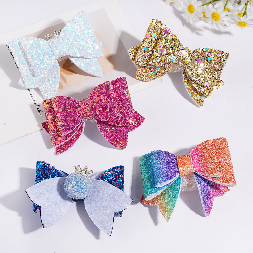 Acrylic Sugar Beads with Ball Inside Rhinestone & White Pearl, Metal Crown & Clear Ball Chains, Fabric Bow w Shiny Confetti, Random Mix Multi-Color