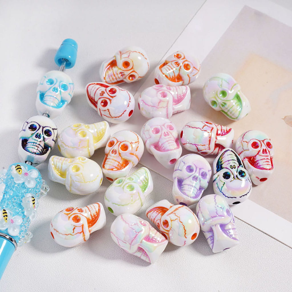 Halloween Skull Head UV-Coated Acrylic Beads, 20*13MM Random Mix Multi-Color