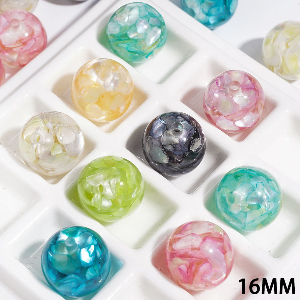 Clear Acrylic Beads for Bracelets with Broken Shell Flakes, 16MM, Multi-Color, Random Mix