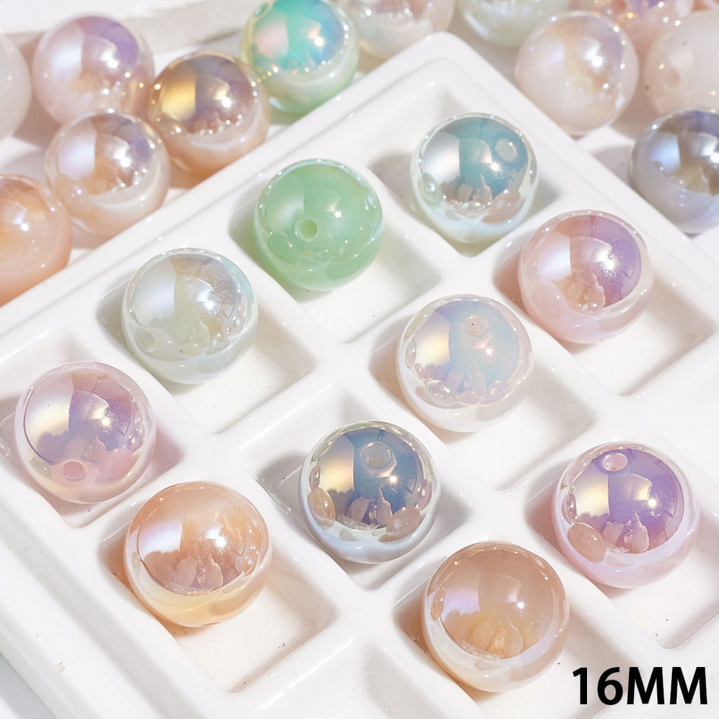 UV-Coated Acrylic Beads for Bracelets, Pearlized Finish, 16MM Random Mix