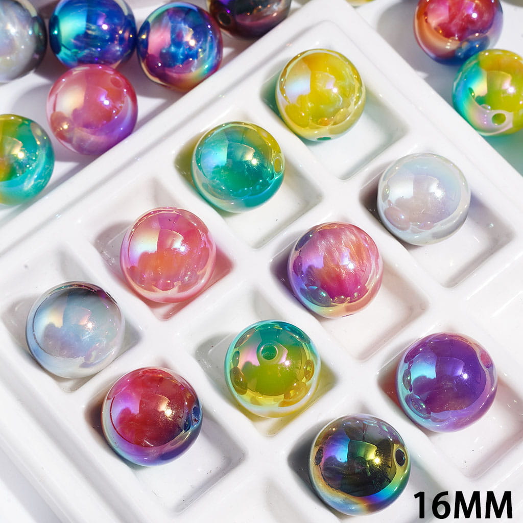 Acrylic Beads for Bracelets UV Coating Double Ombre Colors, 16MM, Multi-Color, Random Mix