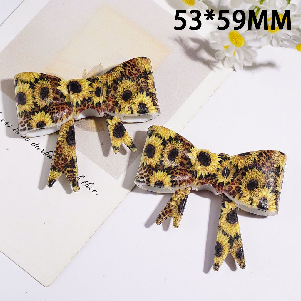 Soft Bowtie with Sunflower and Leopard Print Silicone Focal Beads, 53*59MM