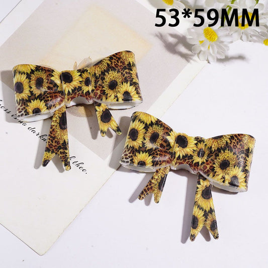 Soft Bowtie with Sunflower and Leopard Print Silicone Focal Beads, 53*59MM