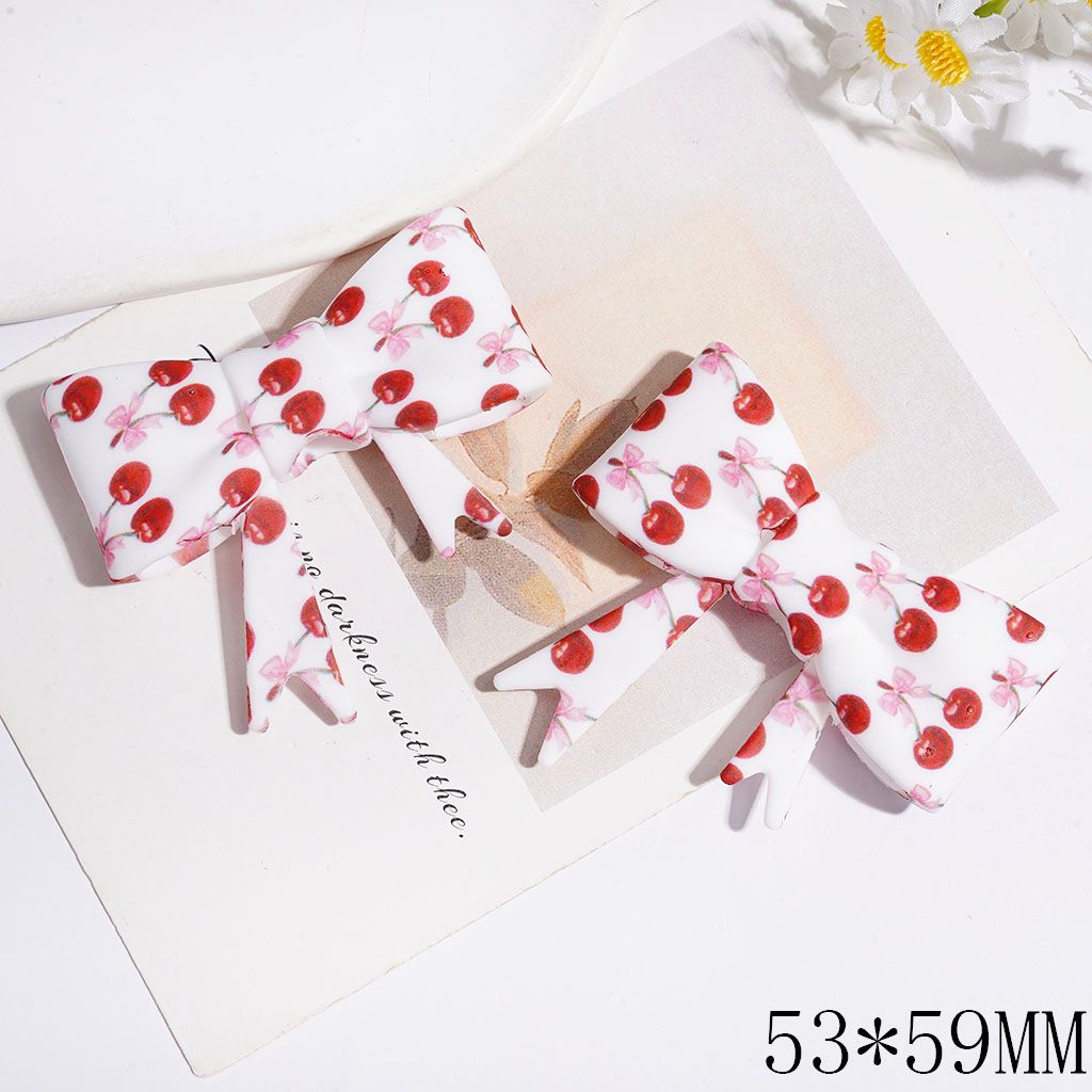 Soft Bowtie with Cherry Printed Silicone Focal Beads, 53*59MM