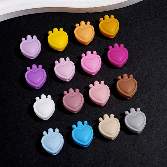 Silicone Focal Beads Mini Heart Shaped with Crown,  Around 14*17MM Multi-Color, Random Mix