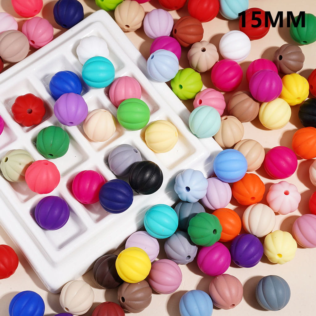 Halloween Pumpkin Silicone Beads, 15MM Multi-Color Random Mix
