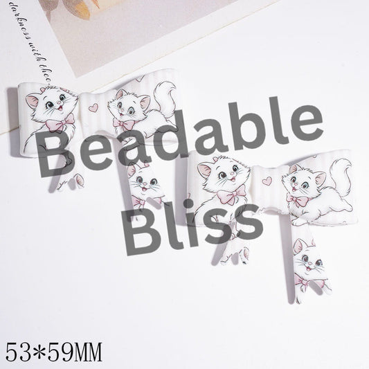 Vertical Stripes and Pretty Kitten Printed Soft Bowtie Silicone Focal Beads, UV-Printed Process, 53*59MM