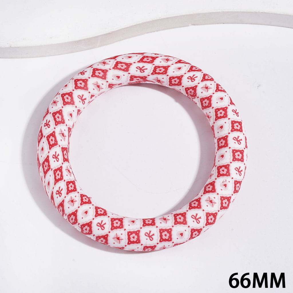 Silicone Focal Beads Soft Round Ring with Envelope Prints, 66MM
