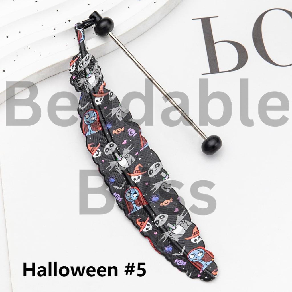 Halloween & Christmas Themes DIY Beadable Metal Feather Shaped Bookmark, 196*24MM