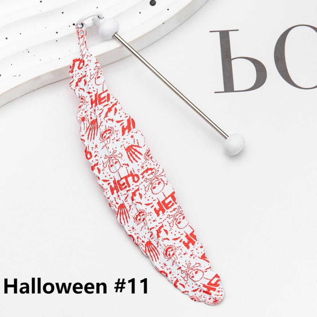 Halloween & Christmas Themes DIY Beadable Metal Feather Shaped Bookmark, 196*24MM