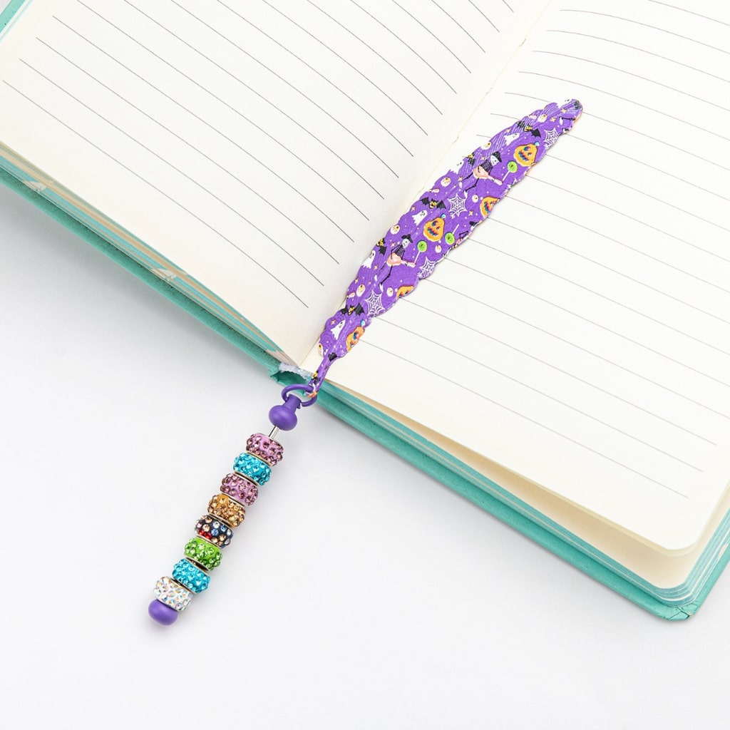 Halloween & Christmas Themes DIY Beadable Metal Feather Shaped Bookmark, 196*24MM