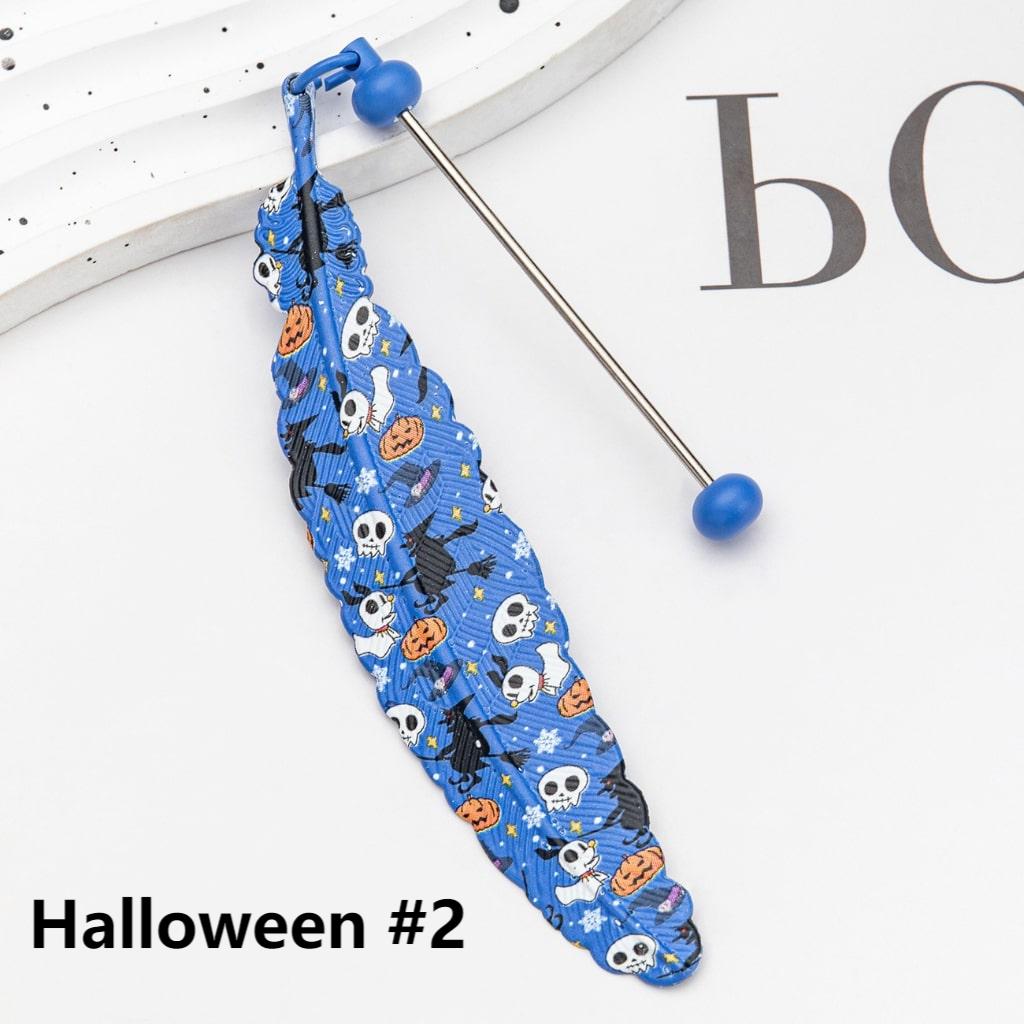 Halloween & Christmas Themes DIY Beadable Metal Feather Shaped Bookmark, 196*24MM