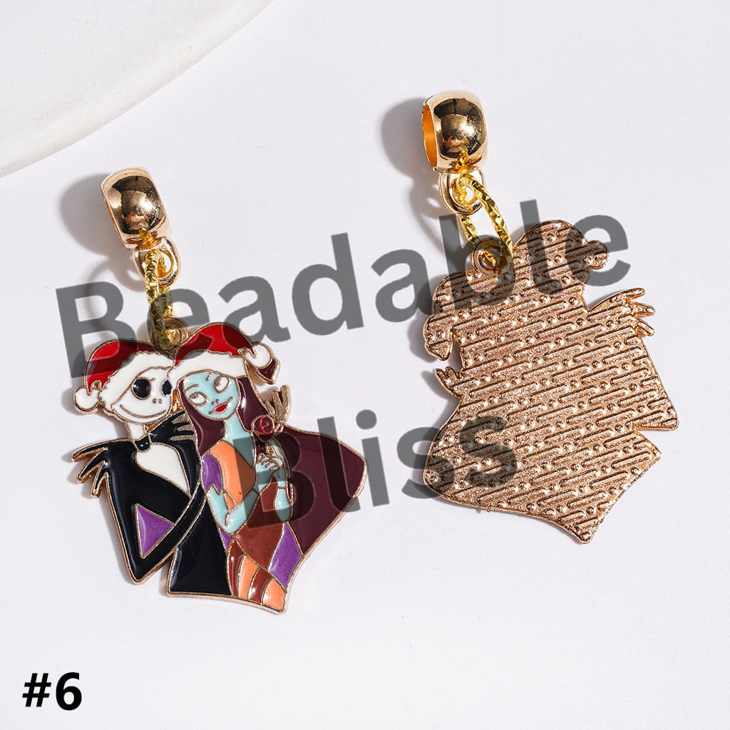 Vivid Metal Beads with Skeleton Skull Couple Alloy Charm Bails for Haunting Holidays