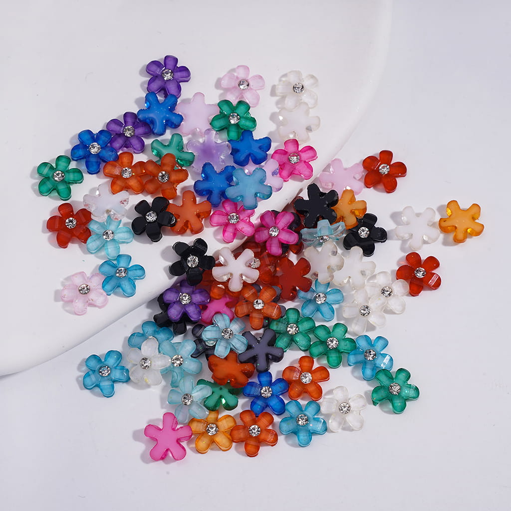 Five-Petaled Flower with Clear Rhinestone Can DIY For Flower Pen & Beads, Jewelry Accessories, Random Mix