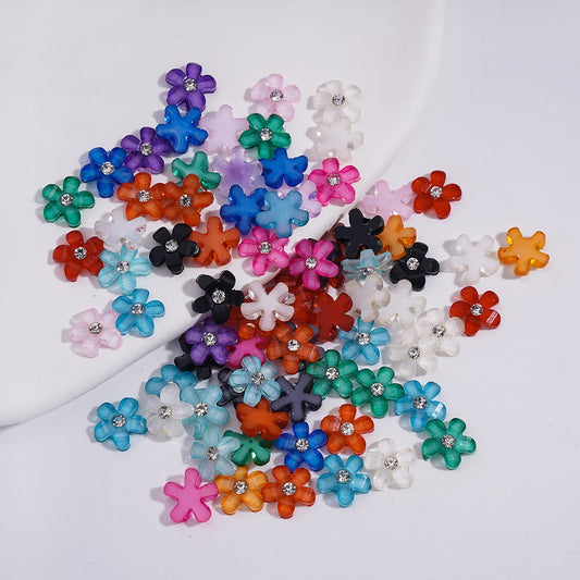 Five-Petaled Flower with Clear Rhinestone Can DIY For Flower Pen & Beads, Jewelry Accessories, Random Mix