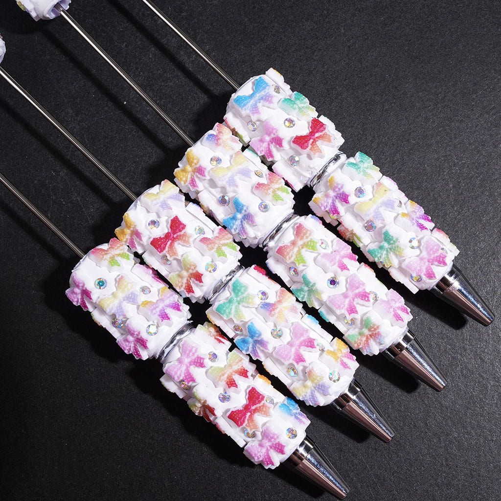 Gradient Color Bowtie and AB Rhinestones Beadable Clay Pens