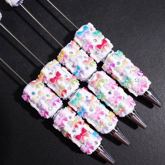 Gradient Color Bowtie and AB Rhinestones Beadable Clay Pens