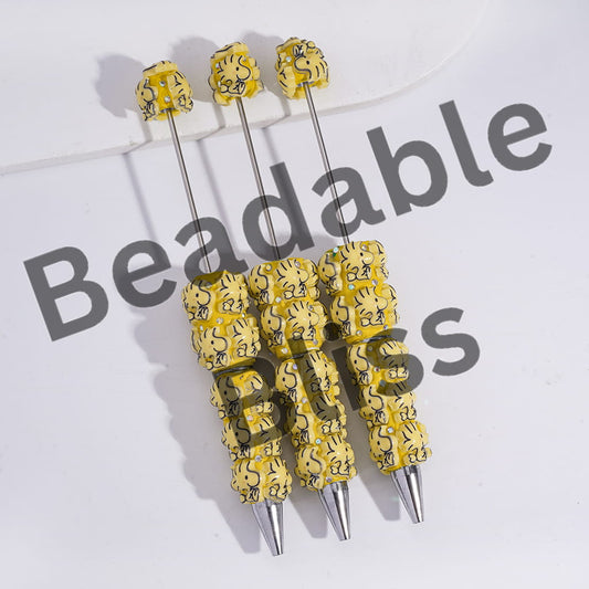 Beadable Clay Pens with Yellow Bird and AB Rhinestones